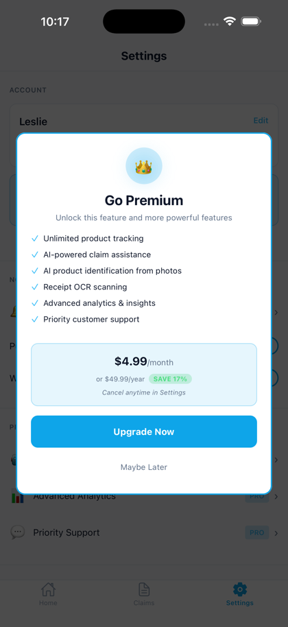 Premium subscription screen
